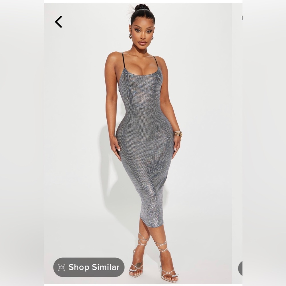 Silver Midi Dress| Fashion Nova | XL | worn once